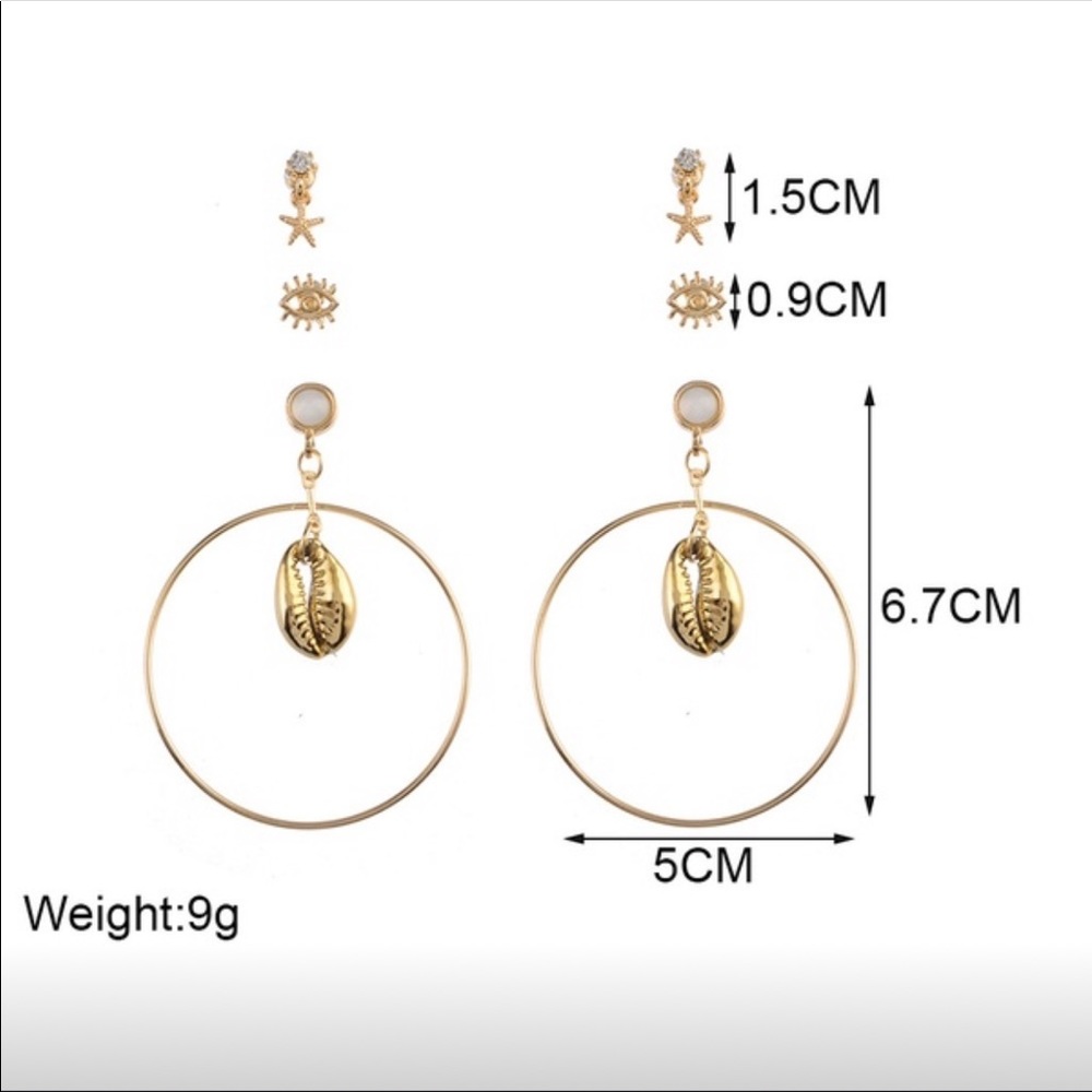 NWT 6 PC Gold Shell Boho Earring Set - Picture 4 of 7
